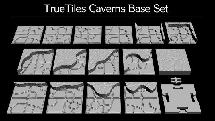 True Tiles - Cavern Tiles Deluxe Set 75 Tiles! - OpenLock - DND - Pathfinder - Dungeons & Dragons - Terrain - RPG - Tabletop - 28 mm / 1"
