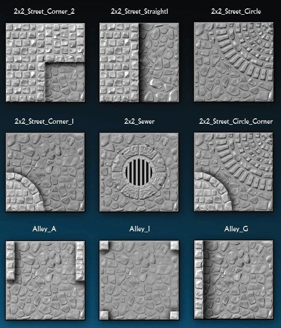 Village Street Tiles - DragonLock - DND - Pathfinder - RPG - Dungeon & Dragons - 28 mm / 1" - Fat Dragon Games