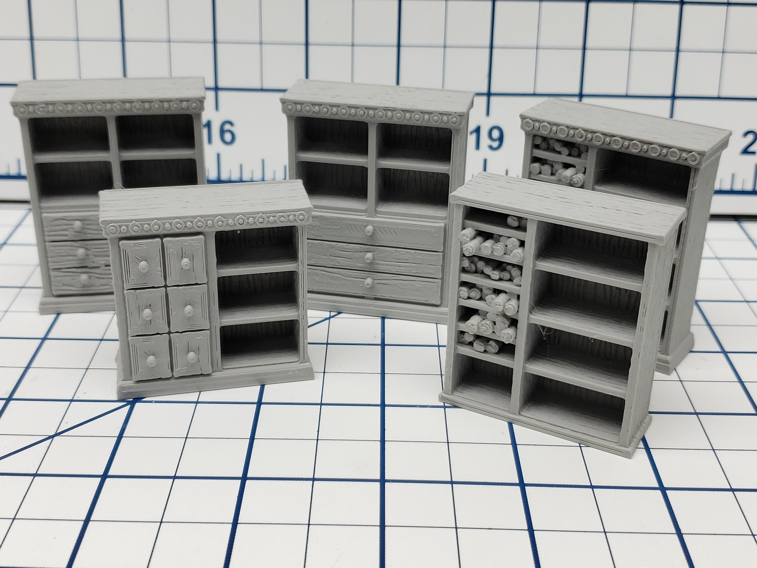 Bookcase with Drawers / Scrolls - Dragonshire - Fat Dragon Games - DND - Pathfinder - RPG - Terrain - 28 mm / 1" - Dungeon & Dragons