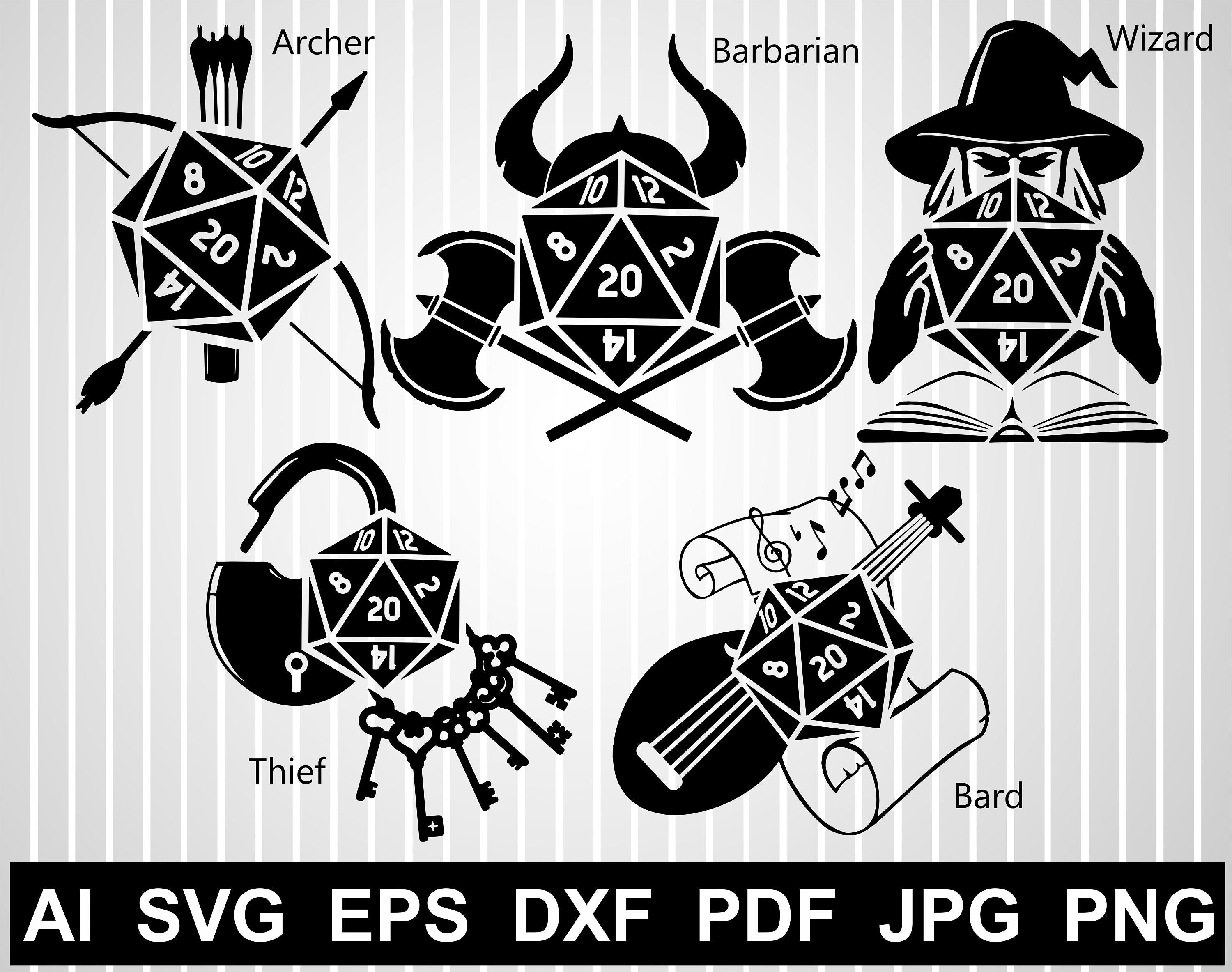 Dungeons and Dragons Class Icons with D20 - Multiple Designs - Dice Tray - Leatherette Snap Up Tray - D&D - Dungeons and Dragons - Fantasy