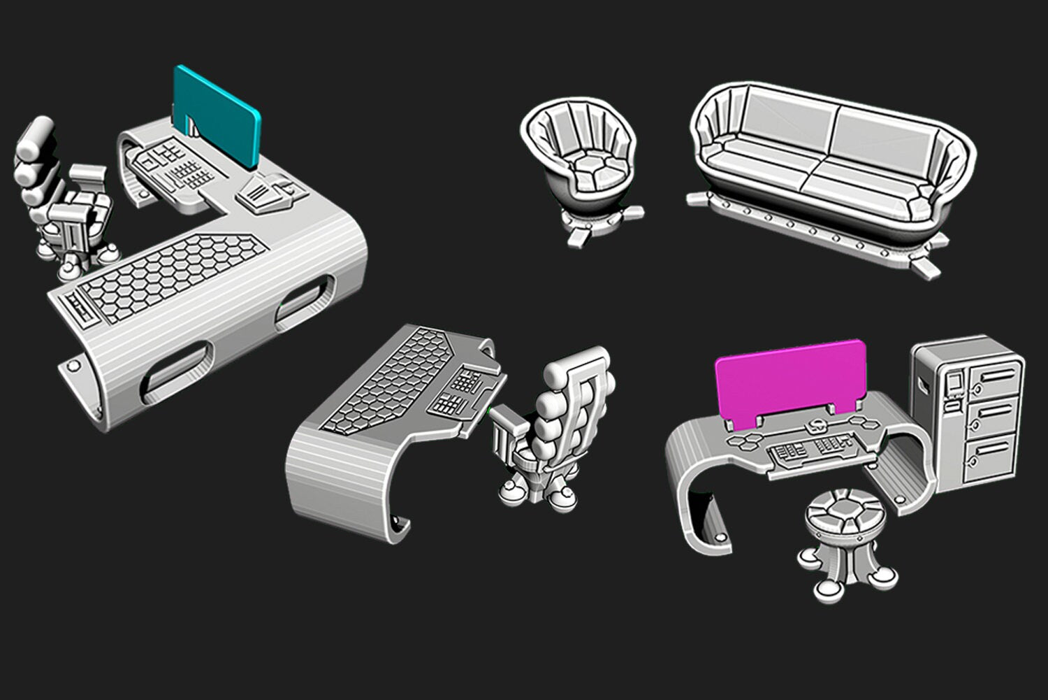 Office Furniture - Ignis Quadrant - Starfinder - Cyberpunk - Science Fiction - Syfy - RPG - Tabletop - Scatter - Terrain