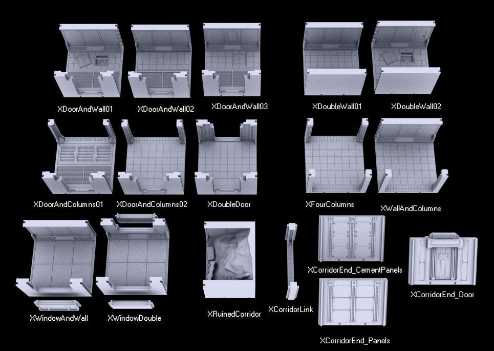 X-Axis Corridor Tiles - Atomic Shelter - Atom Punk - Starfinder - Cyberpunk - Science Fiction - RPG - Tabletop - Scatter - Terrain - 28mm