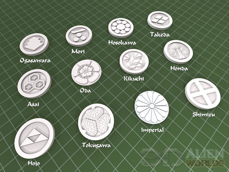 Samurai - Clan Symbols - DND - Pathfinder - Dungeons & Dragons - - Test of Honour - RPG - Tabletop - 28 mm / 1"