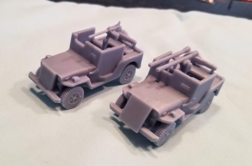 One American Armoured Jeep – 1 of Each MMGs and Bazooka Weapon System - War Games And Dioramas - Resin 28mm Miniatures -