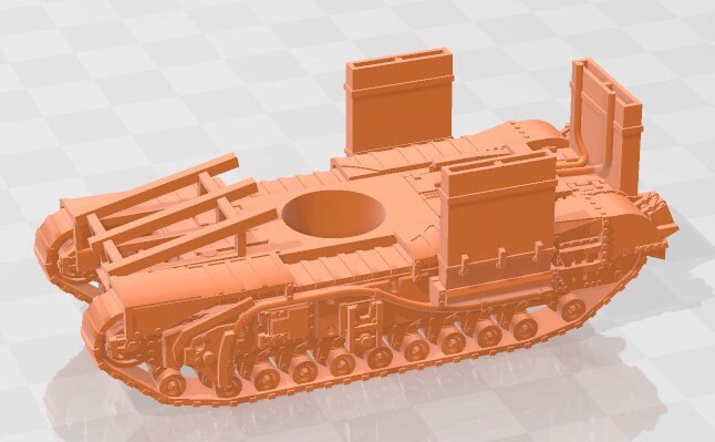 Churchill IV AVRE Fascine w/ turret / fascine bundles / sled - 1:100 scale - UK - Tanks - Armored Vehicle - World Of Tanks - War Game