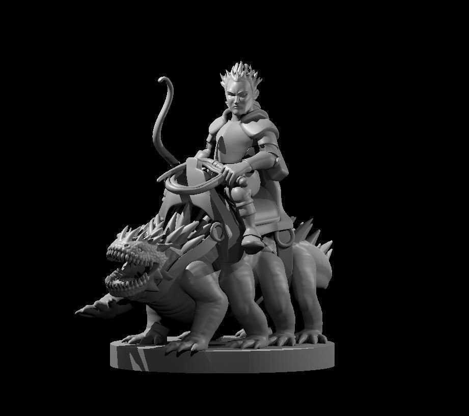 Halfling Cavalier with Basilisk Mini - DND - Pathfinder - Dungeons & Dragons - RPG - Tabletop - mz4250- Miniature-28mm-1"Scale