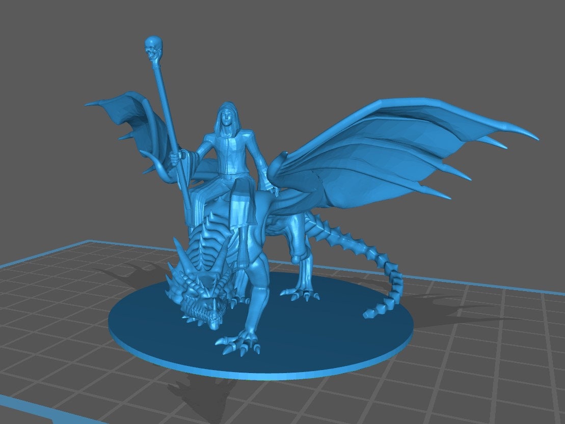 Necromancer Mounted on Undead Dragon Mini - DND - Pathfinder - Dungeons & Dragons - RPG - Tabletop - mz4250- Miniature-28mm-1"Scale