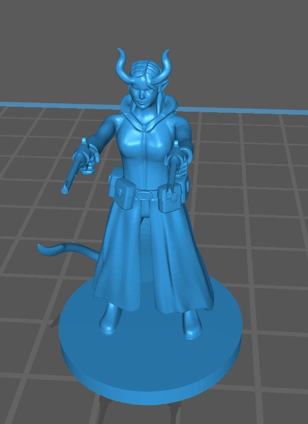 Tiefling Gunslinger Mini - DND - Pathfinder - Dungeons & Dragons - RPG - Tabletop - mz4250- Miniature-28mm-1"Scale