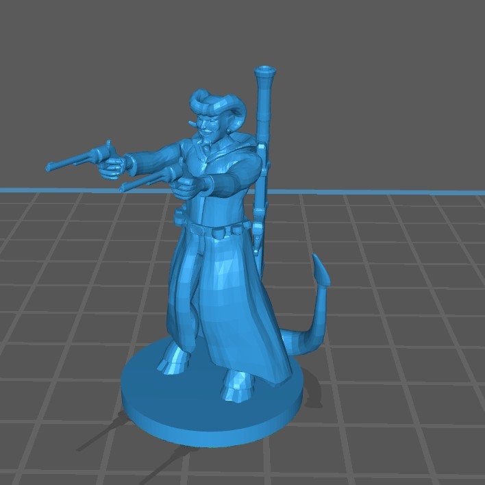 Tiefling Gunslinger Mini - DND - Pathfinder - Dungeons & Dragons - RPG - Tabletop - mz4250- Miniature-28mm-1"Scale
