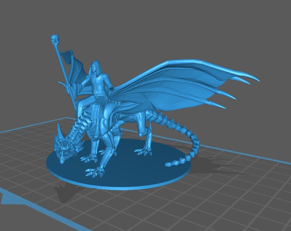 Necromancer Mounted on Undead Dragon Mini - DND - Pathfinder - Dungeons & Dragons - RPG - Tabletop - mz4250- Miniature-28mm-1"Scale