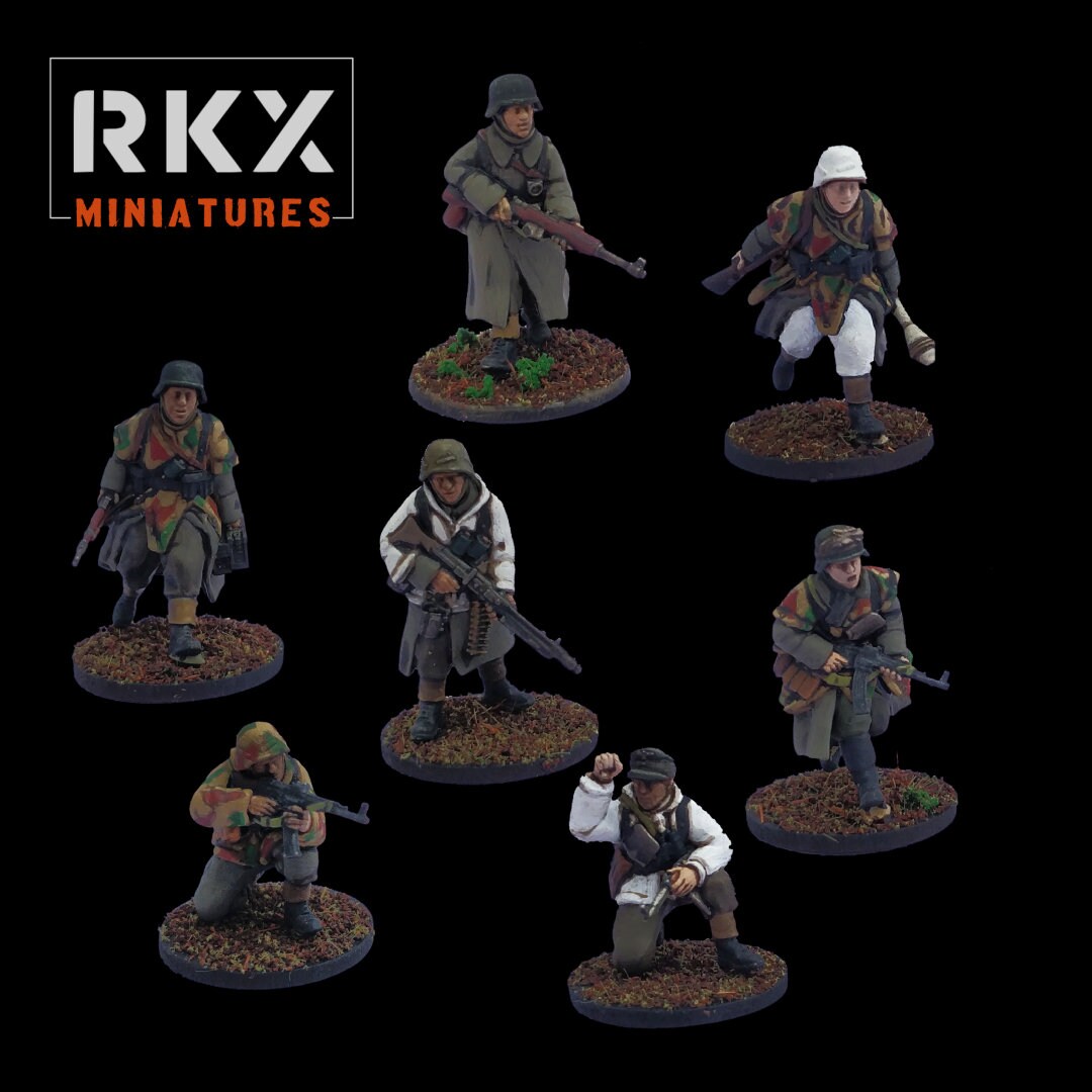 German Infantry WWII Set - 7 minis - Great for Table Top War Games And Dioramas - Resin 28mm Miniatures - RKX
