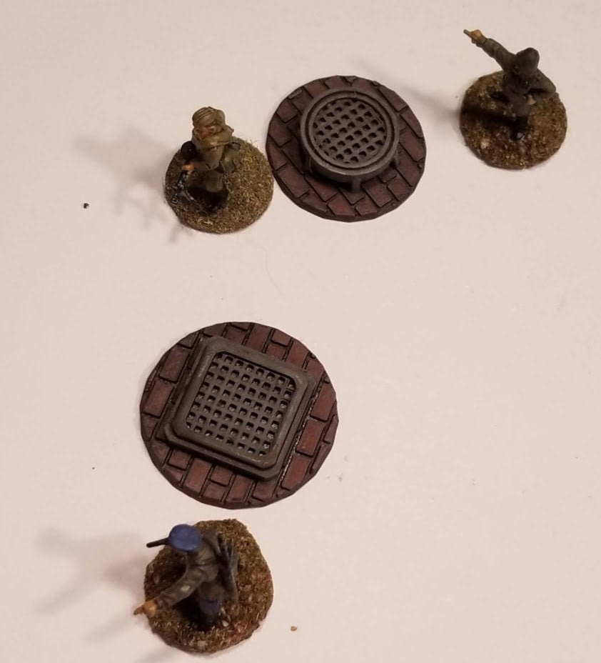 Sewer Access Markers - 1 Round, 1 Square - Great for Table Top War Games And Dioramas - Resin 28 mm Miniatures - Bolt Action
