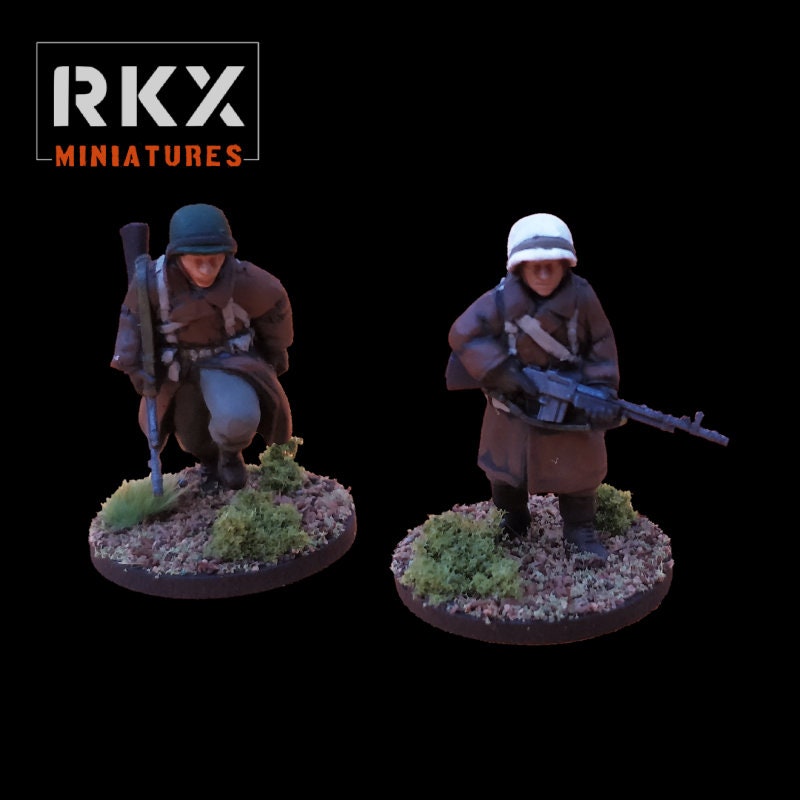 US Infantry Greatcoat BAR Crew WWII Set - 2 minis - Great for Tabletop War Games And Dioramas - Resin 28mm Miniatures - rkx
