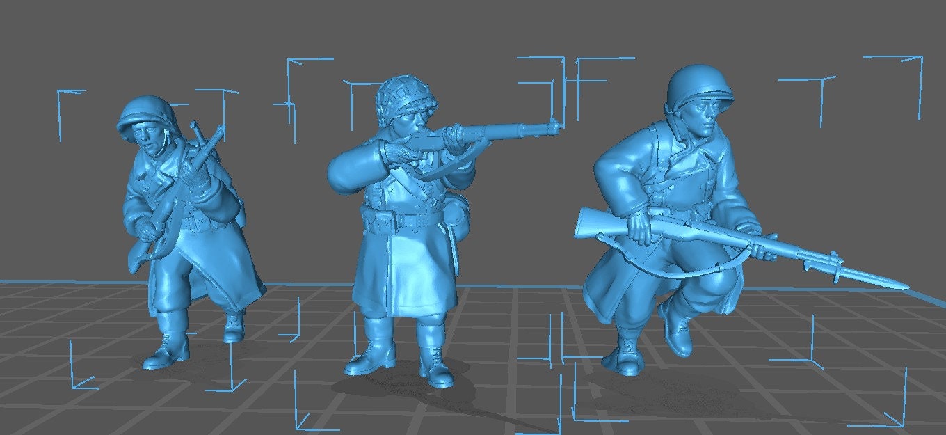 US Infantry Greatcoat HQ WWII Set - 3 minis - Great for Tabletop War Games And Dioramas - Resin 28mm Miniatures - rkx