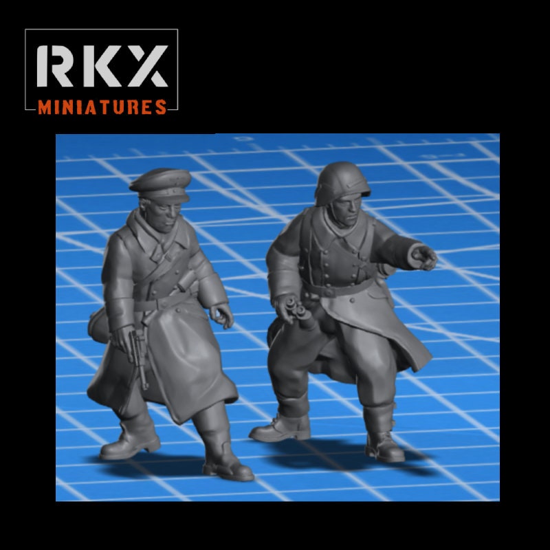 German Infantry Greatcoat Officers WWII Set - 2 minis -Great for Tabletop War Games And Dioramas - Resin 28mm Miniatures - RKX
