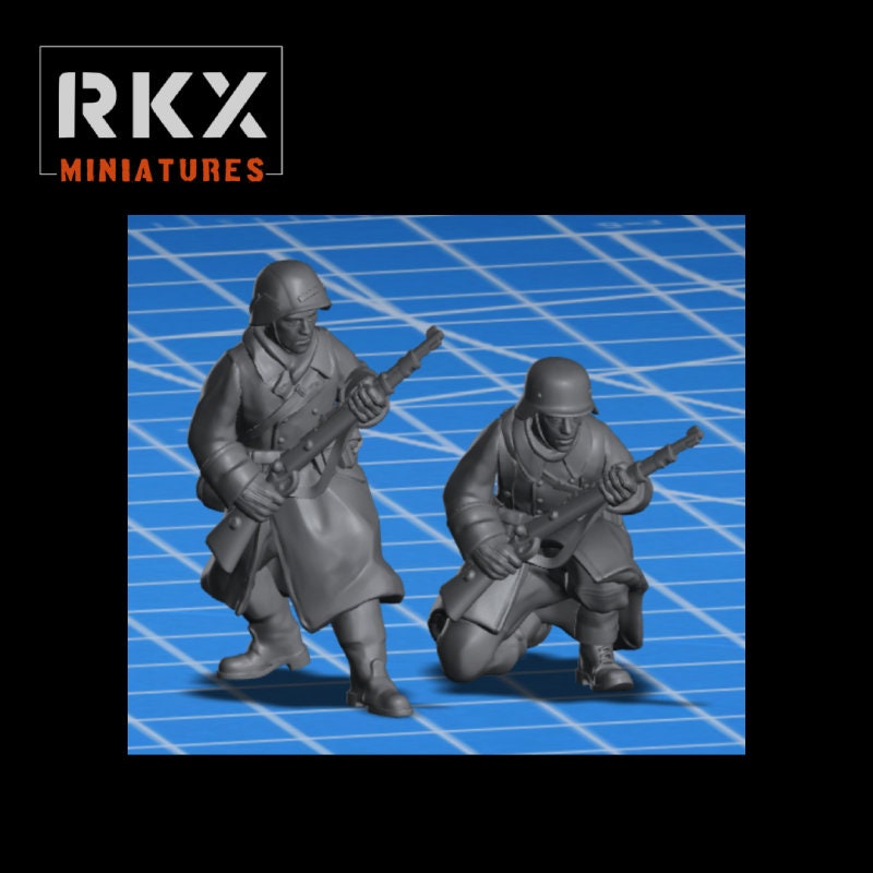 German Infantry Greatcoat Rifleman WWII Set - 2 minis -Great for Tabletop War Games And Dioramas - Resin 28mm Miniatures - RKX