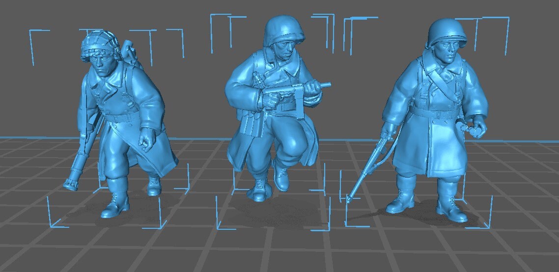 US Infantry Greatcoat HQ WWII Set 2 - 3 minis - Great for Tabletop War Games And Dioramas - Resin 28mm Miniatures - rkx