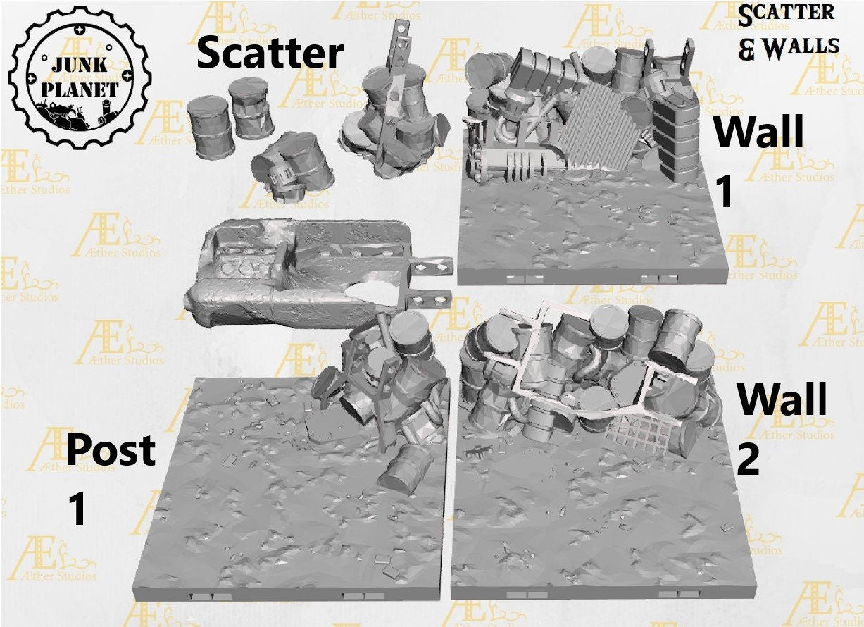 4X4 Junk Tiles - Junk Planet 1 - Scifi - Pathfinder- Dungeons & Dragons - RPG Tabletop - Futuristic Terrain - 28mm - AetherStudios