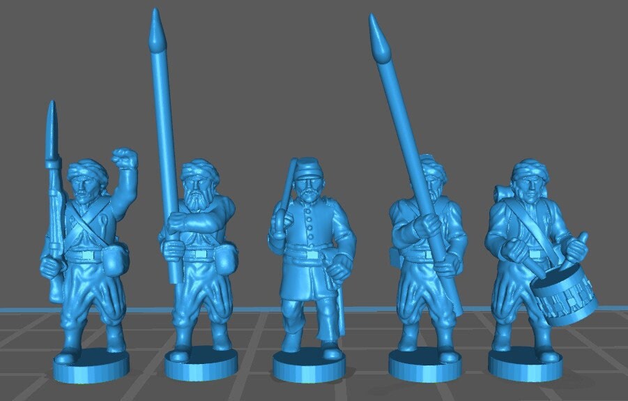 Acw infantry , zouaves with turban command - war games and dioramas - historical wargaming - resin 15 mm