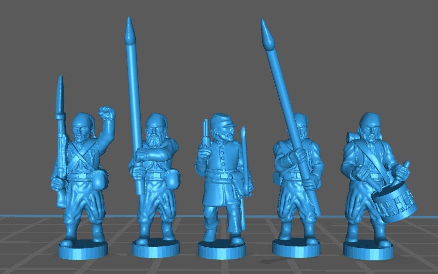 Acw infantry , zouaves with fez command - war games and dioramas - historical wargaming - resin 15 mm