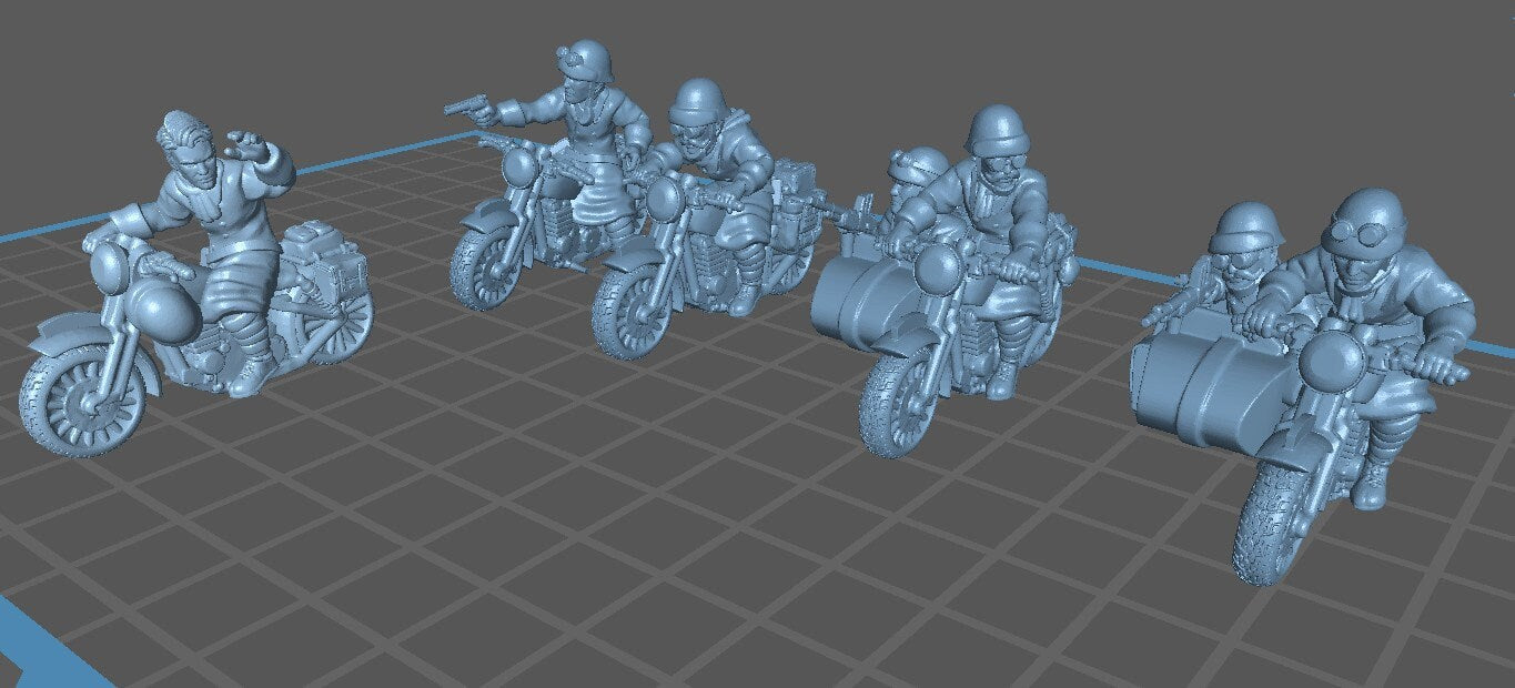 Motorcycles - 5 styles - French Army - Great for Table Top War Games and Dioramas - Resin 28mm - Eskice Miniature