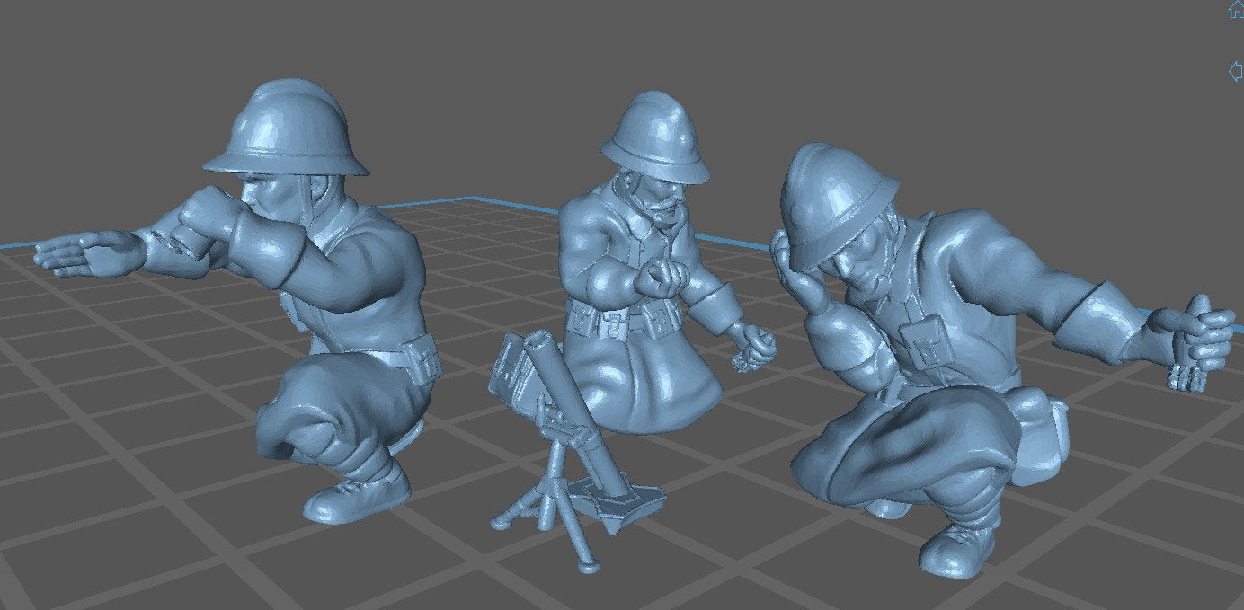 Mortar Team - 3 minis - French Army - Great for Table Top War Games and Dioramas - Resin 28mm - Eskice Miniature