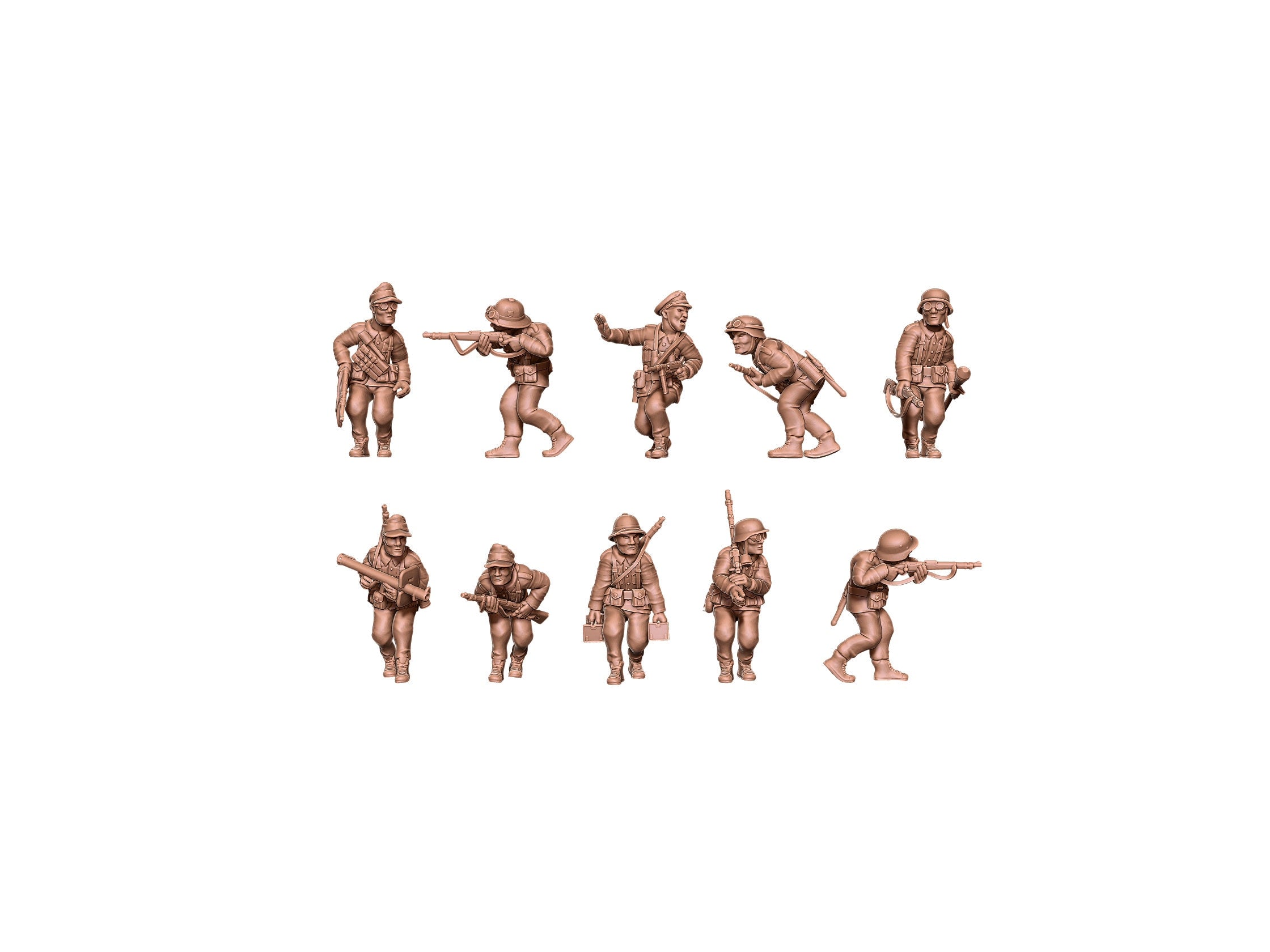 Africa Corp Infantry - 10 mini Set - German Army - Great for Table Top War Games and Dioramas - Resin 28mm - Eskice Miniature