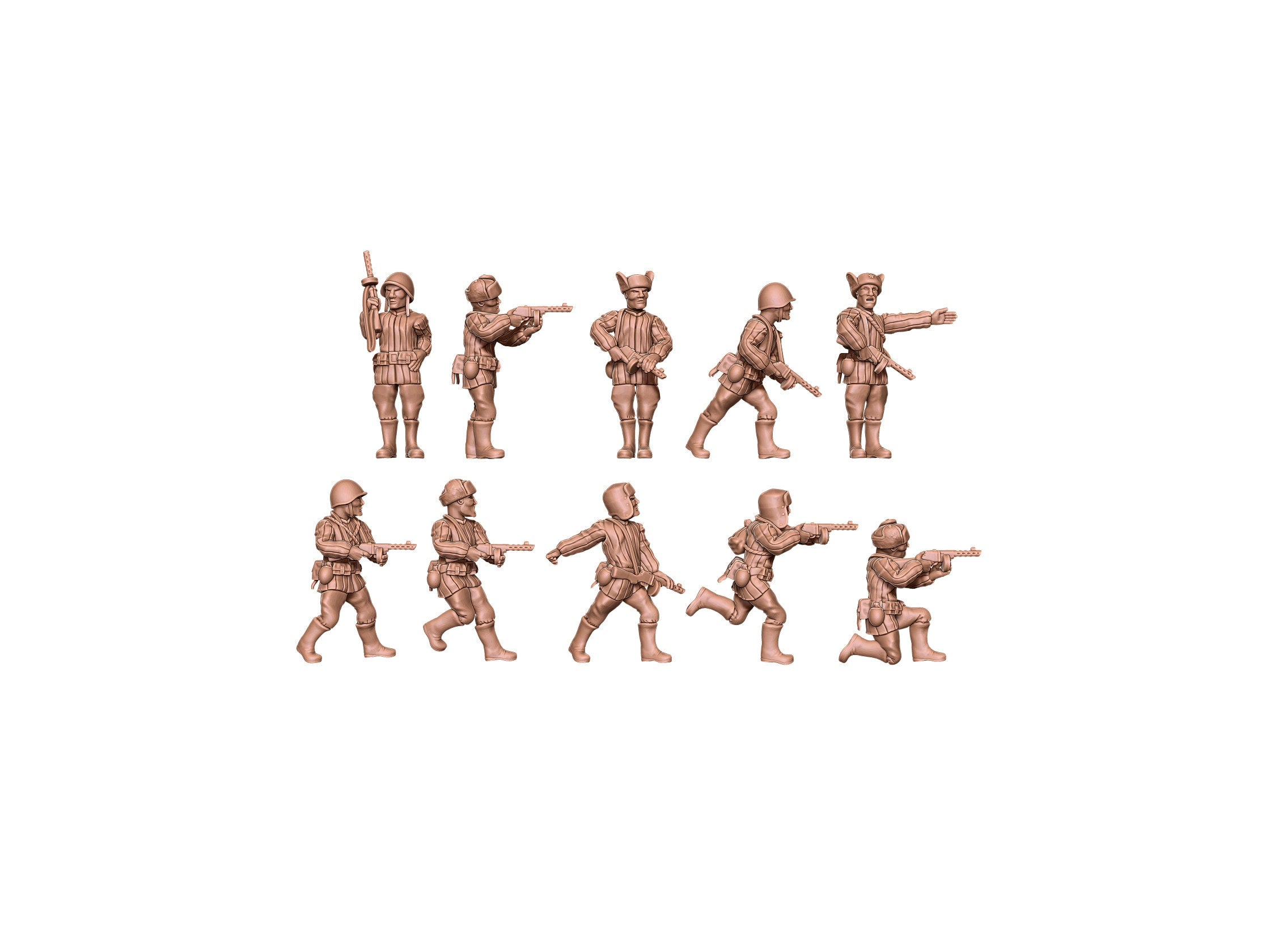 Infantry w/ PPSH-41 - 10 minis - Russian Army - Great for Table Top War Games and Dioramas - Resin 28mm - Eskice Miniature