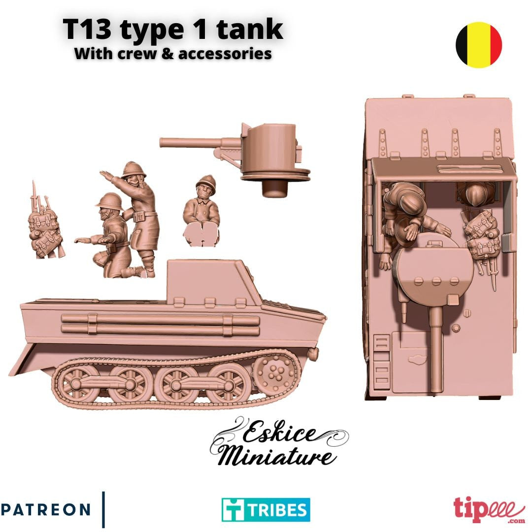 T-13 Tank Destroyer - Belgian Army - Great for Table Top War Games and Dioramas - Resin 28mm - Eskice Miniature