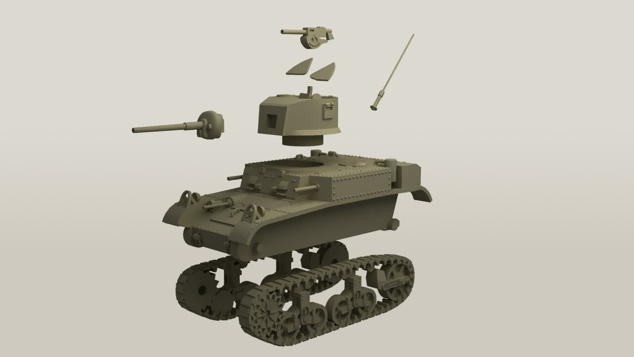 M3A1 (M3L) Stuart - Lend-Lease Models - US Army - Great for Table Top War Games and Dioramas - Resin - 28 mm scale - wargame3d