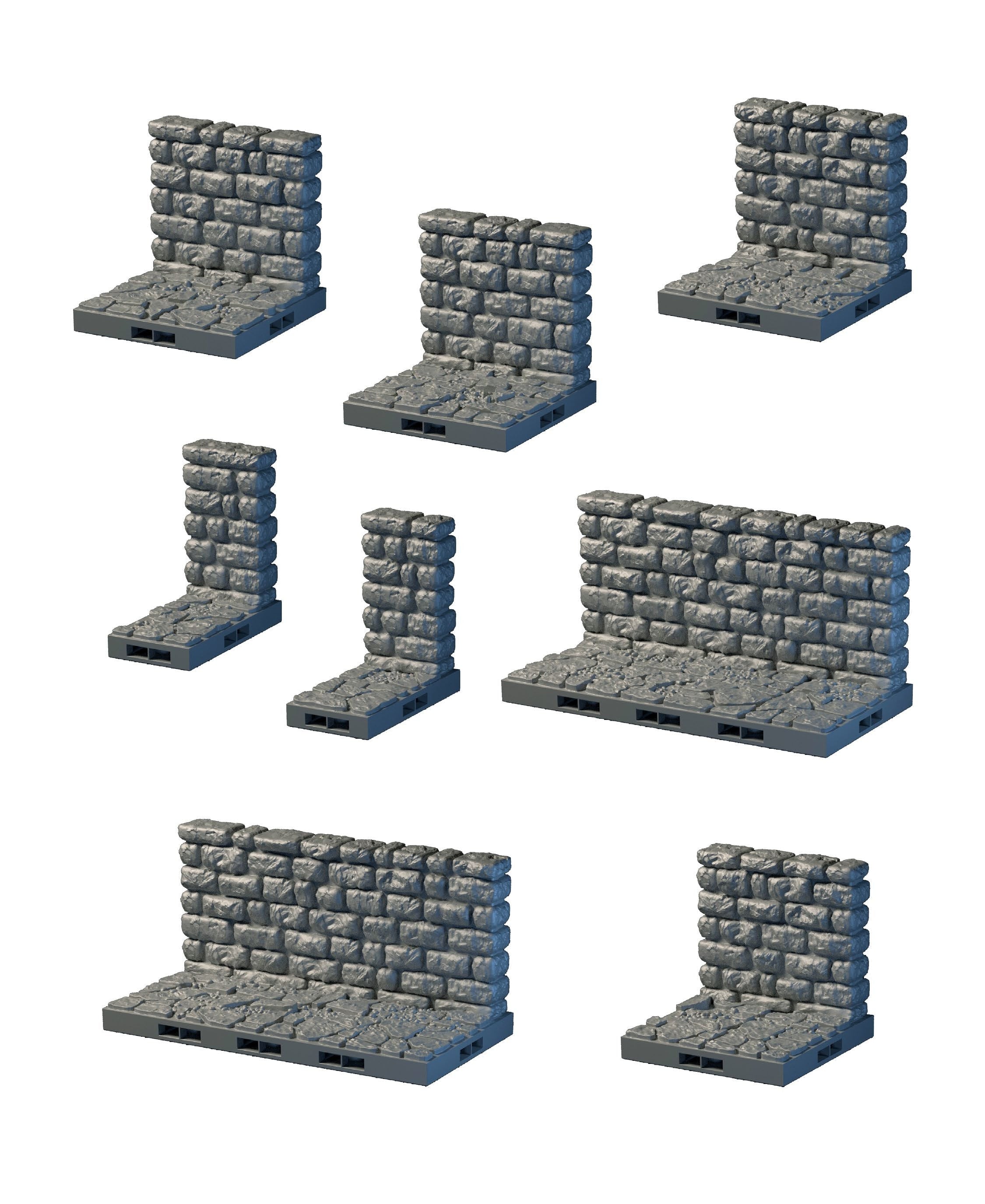 Lost Dungeons - Straight Wall Tiles- DragonLock - DND - Pathfinder - RPG - Dungeon & Dragons - 28 mm/1" - Terrain - Fat Dragon Games