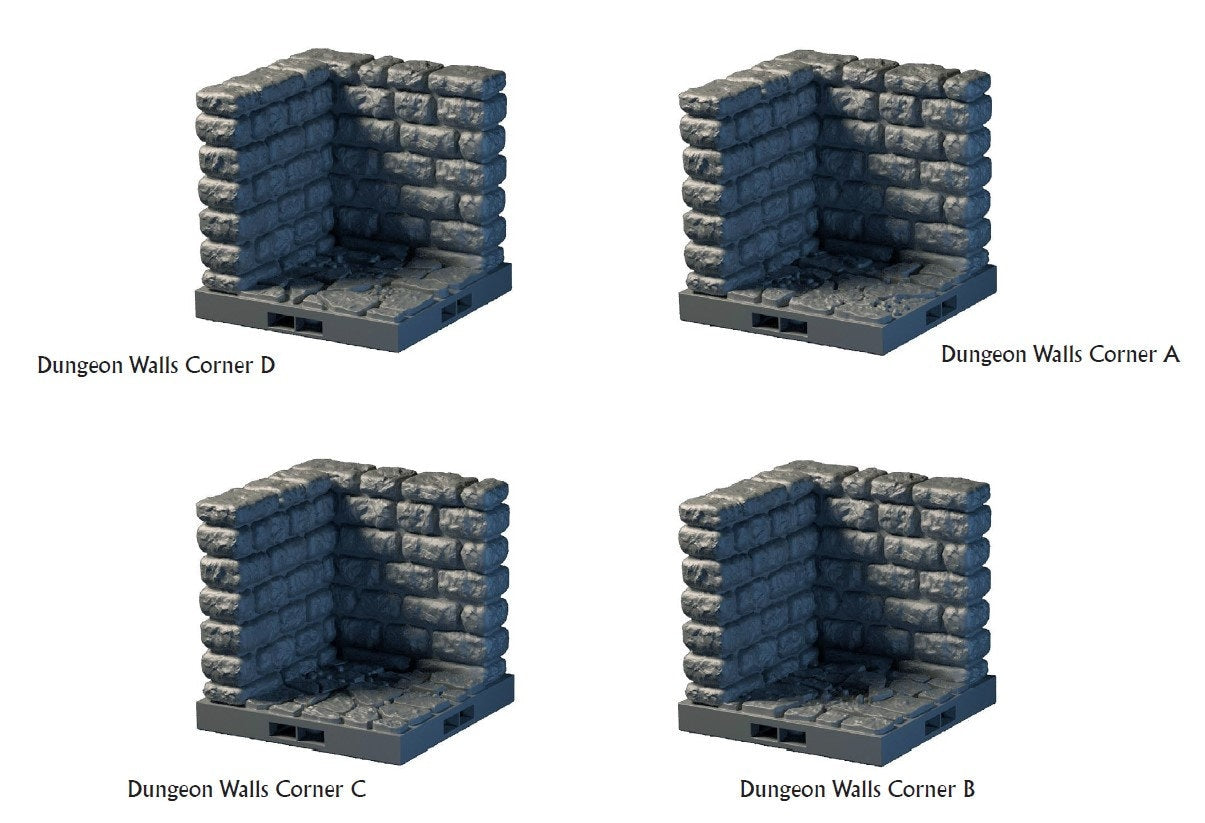 Lost Dungeons - Corner Wall Tiles- DragonLock - DND - Pathfinder - RPG - Dungeon & Dragons - 28 mm/1" - Terrain - Fat Dragon Games