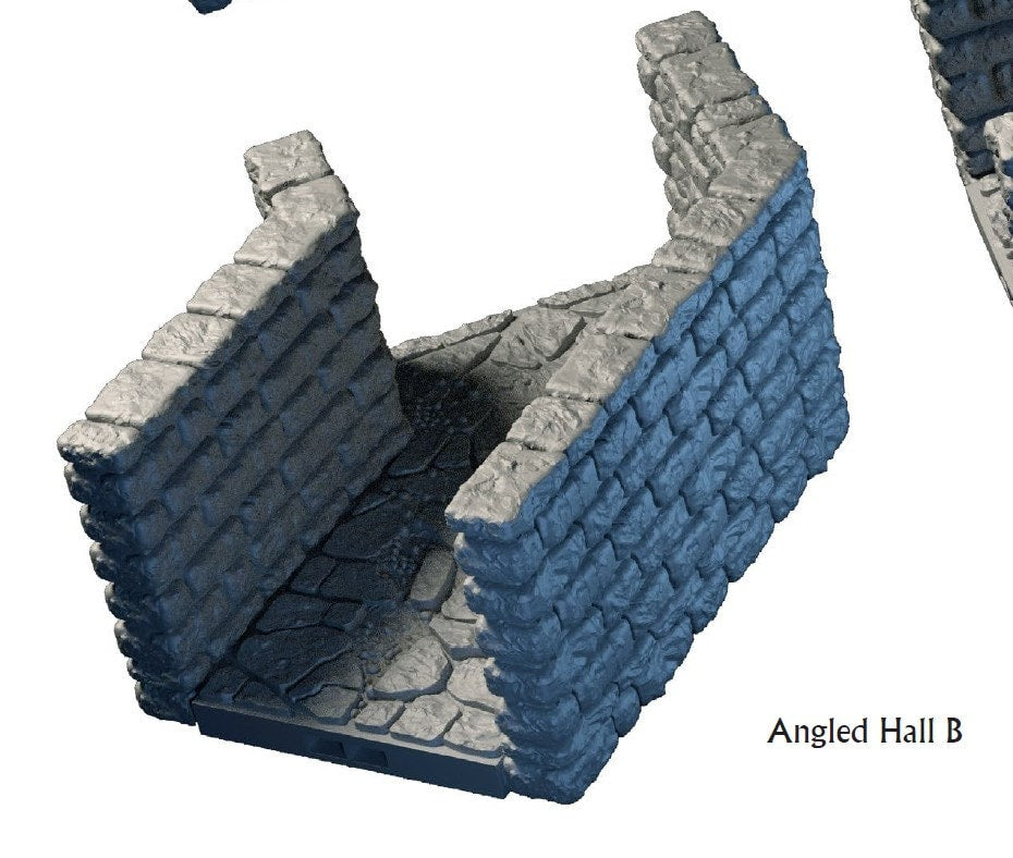 Angled Hallway Tiles - Lost Dungeons - DragonLock - DND - Pathfinder - RPG - Dungeon & Dragons - 28 mm/ 1" - Terrain - Fat Dragon Games