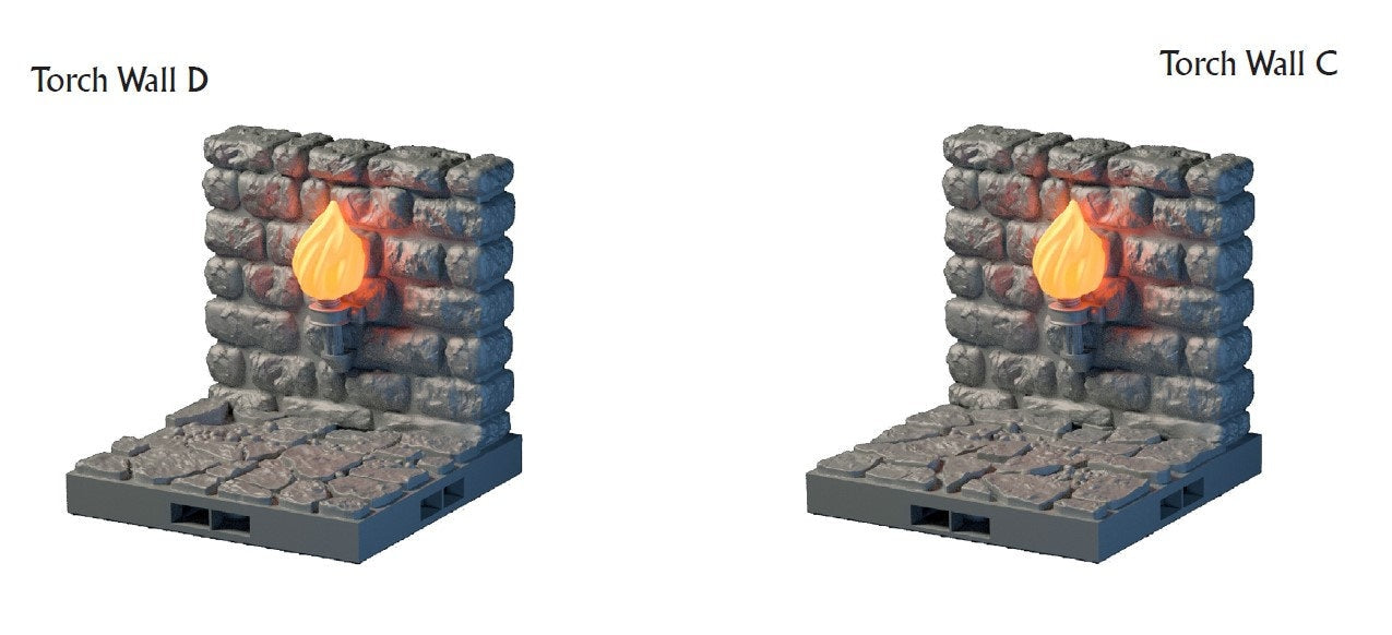 Torch Wall Tiles - Lost Dungeons - DragonLock - DND - Pathfinder - RPG - Dungeon & Dragons - 28 mm/ 1" - Terrain - Fat Dragon Games