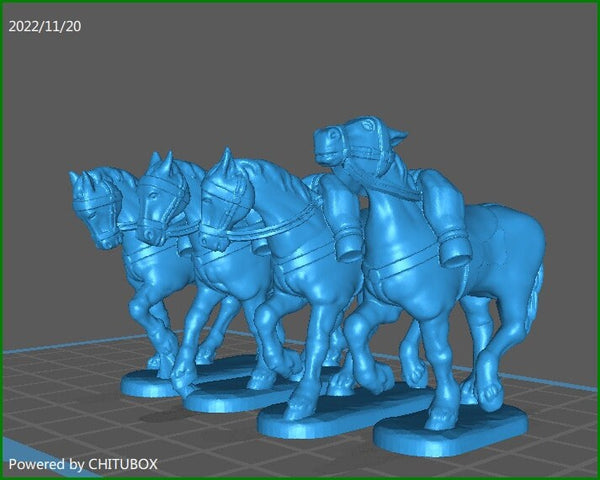 British Hc UK3 Horses 1812 (walking) - 4 Minis - 28 mm Scale - Great for Tabletop War Games And Dioramas - Historical Wargaming - Resin