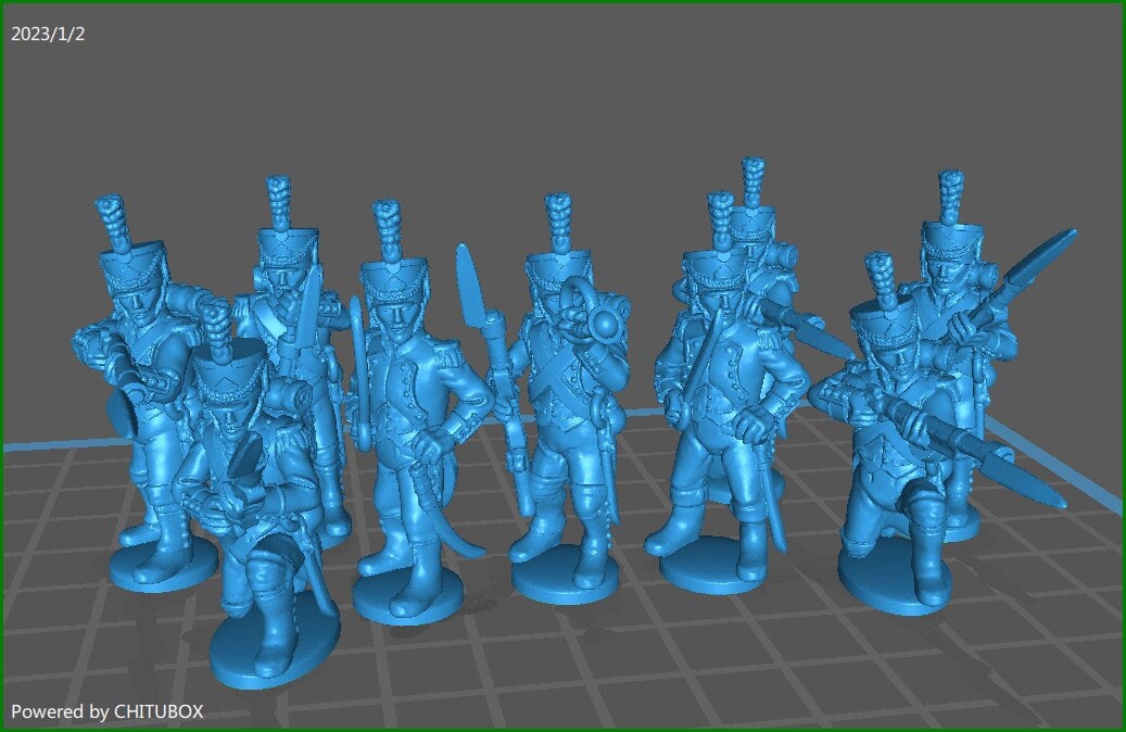 French Elites coy skirmishing 1808 high uniform - 9 Mini - 28 mm Scale - Tabletop War Games And Dioramas - Historical Wargaming - Resin