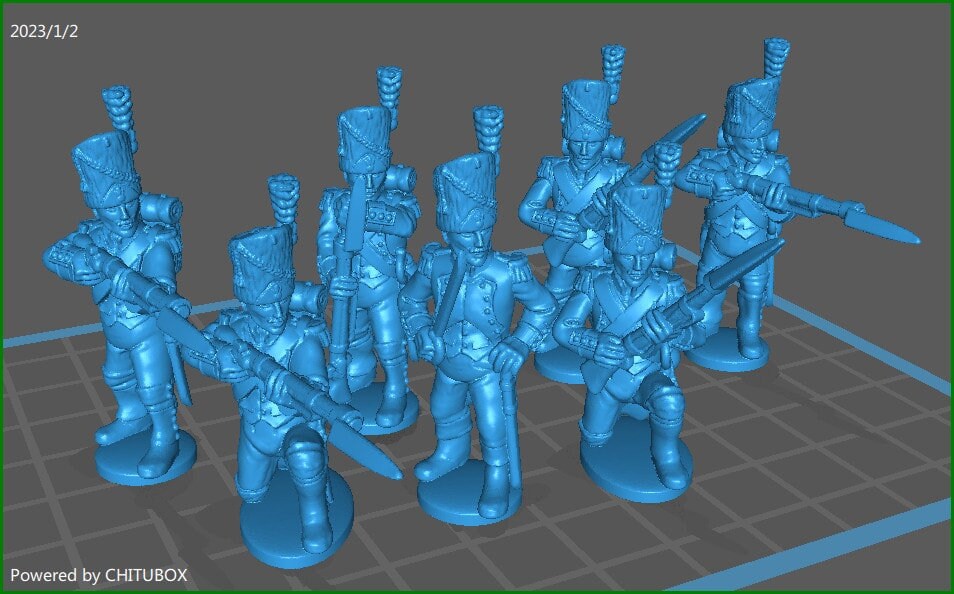 French Grenadier coy skirmishing 1808 high uniform- 7 Mini - 28 mm Scale - Tabletop War Games And Dioramas - Historical Wargaming - Resin