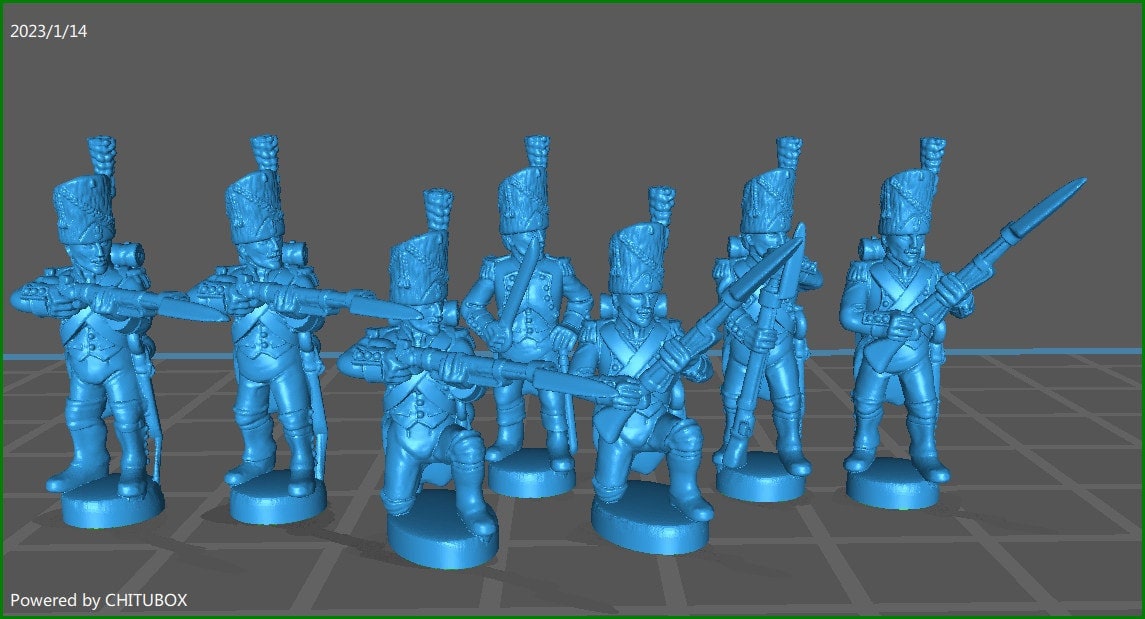 French Grenadier coy skirmishing 1808 high uniform - 7 Minis - Epic 15 mm Scale - War Games & Dioramas - Historical Wargaming - Resin