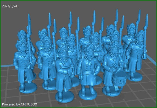Austrian Grenadiers with greatcoat btg 1800-15 - 15 Mini - 28 mm Scale - Great for War Games And Dioramas - Historical Wargaming - Resin