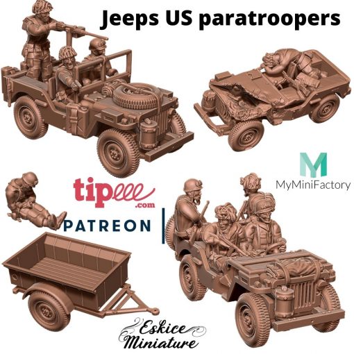 US Jeep Paratroopers - United States Army - 28mm -  Eskice Miniature