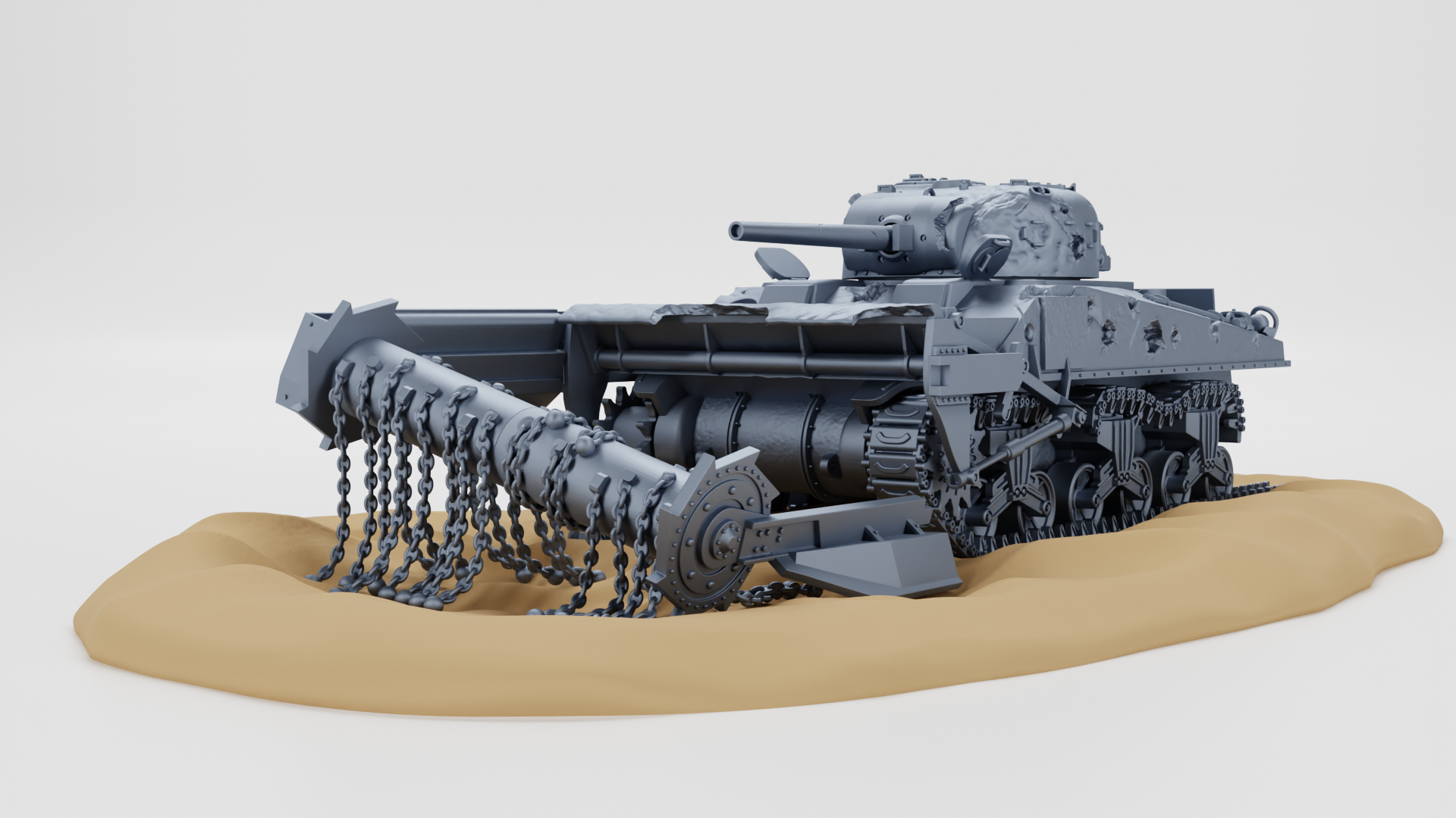 Destroyed Sherman M4A4 Crab - Juno Beach - US Army - 28mm Scale - Tank - Miniature - wargame3d