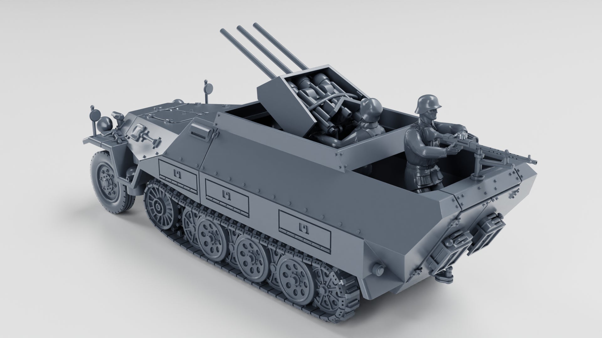 Half-track Sd.Kfz.251/21 Ausf.D Fliegerabwehr Schutzenpanzerwagen (Drilling) + Crewmen - German Army -  wargame3d - 28mm Scale