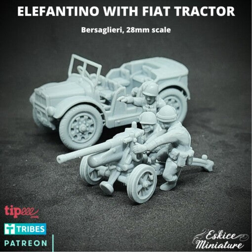 Elephant Gun with Fiat Tractor - French Army - 28mm -  Eskice Miniature