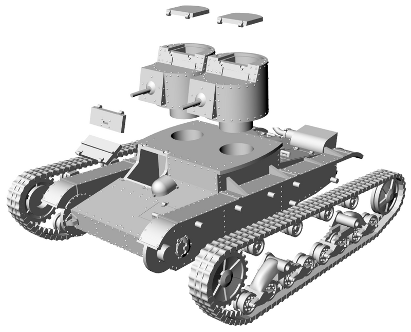 Т-26 Light tank (twin-turret) - Russian Army -  wargame3d- 28mm Scale