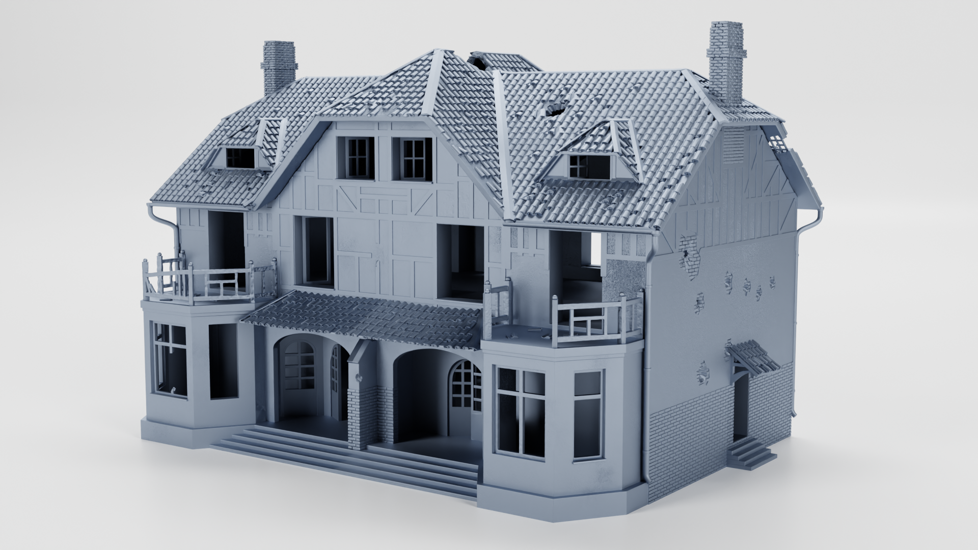 Canadian House (Canada) - Huge House 34X24X22cm- Juno Beach - 28mm Scale -  wargame3d