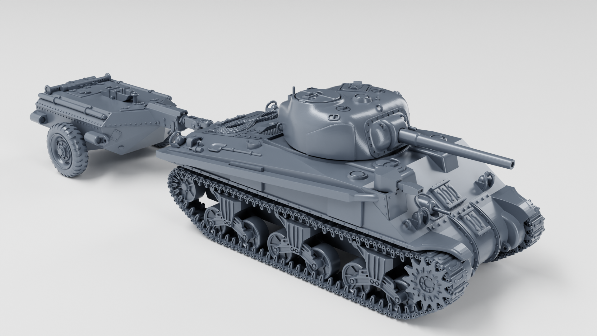 Sherman Crocodile M4A4 + Trailer - US Army - 28mm Scale - Tank - Miniature - wargame3d