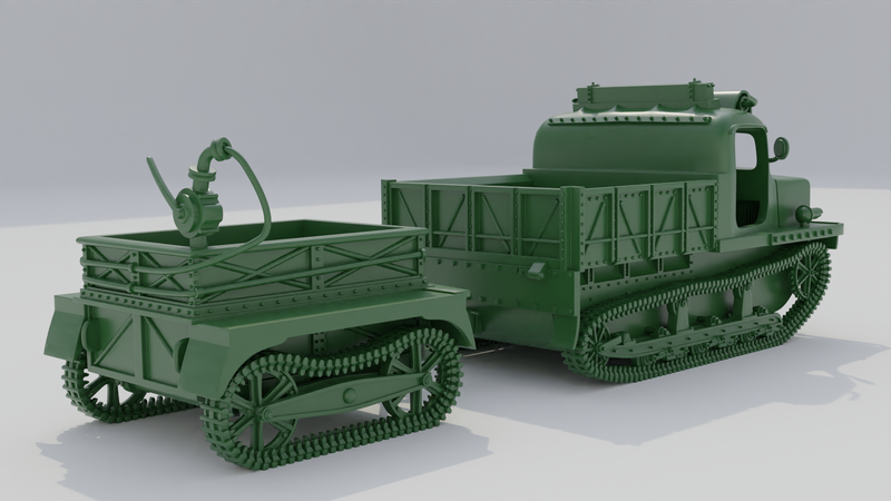 Tractor RENAULT 36R TRC and Trailer - Normandie - French Army - 28mm Scale -  wargame3d