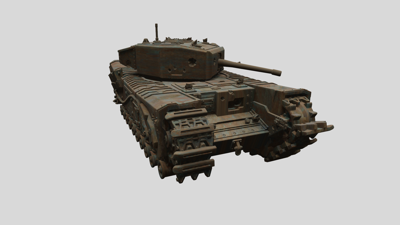 Destroyed Churchill MK III - UK Army - 28mm Scale - Bolt Action - wargame3d