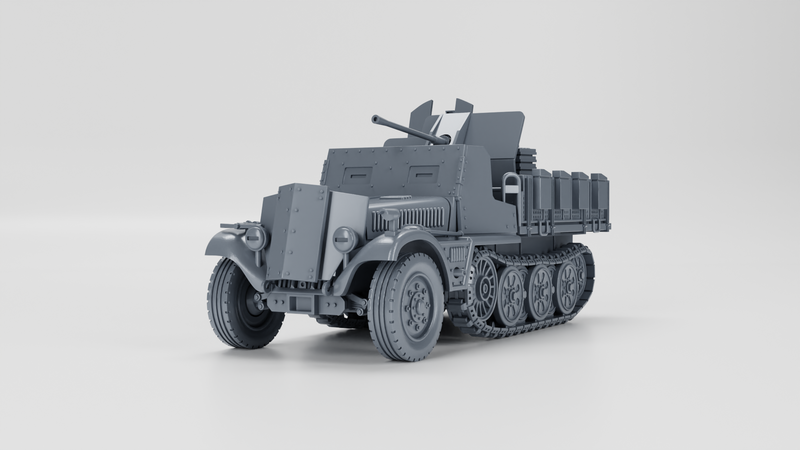 Sd.Kfz.10-5 with armor and 2 cm Flak 38 - German Army - 28mm Scale - Bolt Action - wargame3d