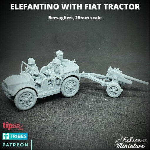 Elephant Gun with Fiat Tractor - French Army - 28mm -  Eskice Miniature